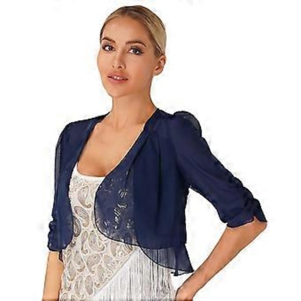 Fashion Dame Halværmet Cropped Cardigan Shrugs Bolero Chiffon Capes til Aftenkjoler (XL hvid)