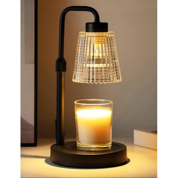 Lysvarmerlampe med timer, justerbar høyde lysvarmer, dimmbar, hjemmedekor, voksvarmerlampe for krukke-lys med 2 pærer, svart