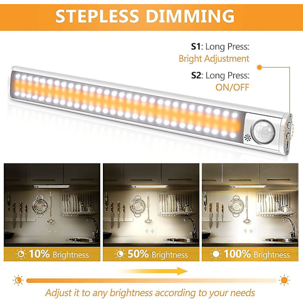 Skabbelys, 120 LED dæmpbare skablys med bevægelsessensor under skabets lys USB genopladelig LED skablys natlys til garderobe hallw