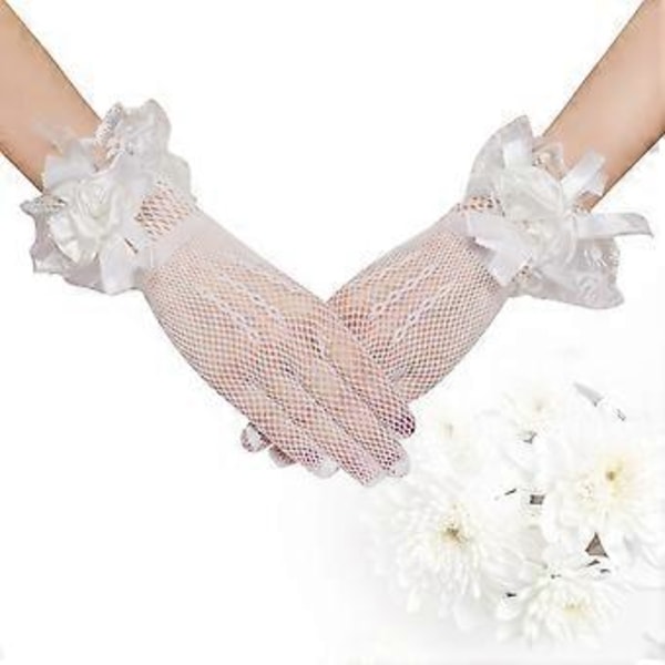 Bryllupshansker til brud, elegant gasbind, kort tilbehør for kvinner, hvit, one size