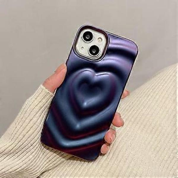 iPhone 14 Love -puhelimen kuori, tyylikäs söpö pehmeä silikoninen violetti 3D sydämen muotoinen vesiaaltojen kimaltava iskunkestävä naisen tyttöjen puhelimen kuori iPhone:lle