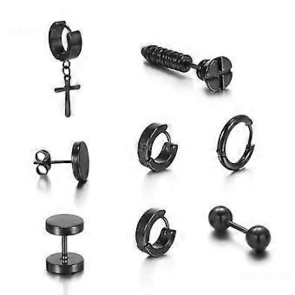 8 Par Fashionable Øreringe i Rustfrit Stål Retro Kvinder Mænd Gothic Rustfrit Stål Stud Øreringe Punk Unisex Øreringe Sæt Gaver ( )