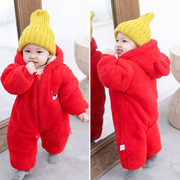 Newborn Baby Clothes Onesie Baby Sweater Jumpsuit Baby Winter Clothes Bear Baby Onesie Zipper Bear Big Red 90cm