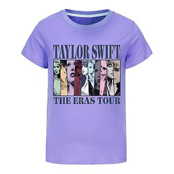 9-16-vuotiaille lapsille Taylor Swift The Eras Tour -paita painettu lyhythihainen pyöreäkauluksinen T-paita Swiftie-faneille konserttilahjoiksi (9-10 vuotta violetti)