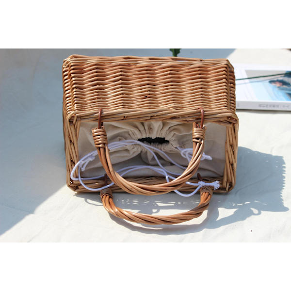 Strandväska i Halm för Kvinnor, Sommarhandväska, Rattan, Kvadratisk Tote Bag