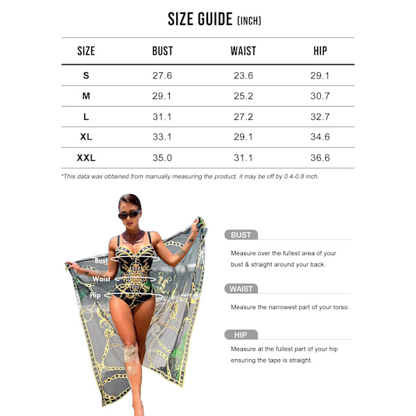 One Piece badedragt med cover up sæt - Bohofeel Chain Print Push Up badedragter med strand nederdel Sexy badetøj  XL sort