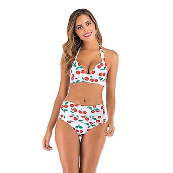 Flickors badkläder split  dammode sexig samlad byst  bikini badkläder 2xl Vit körsbär