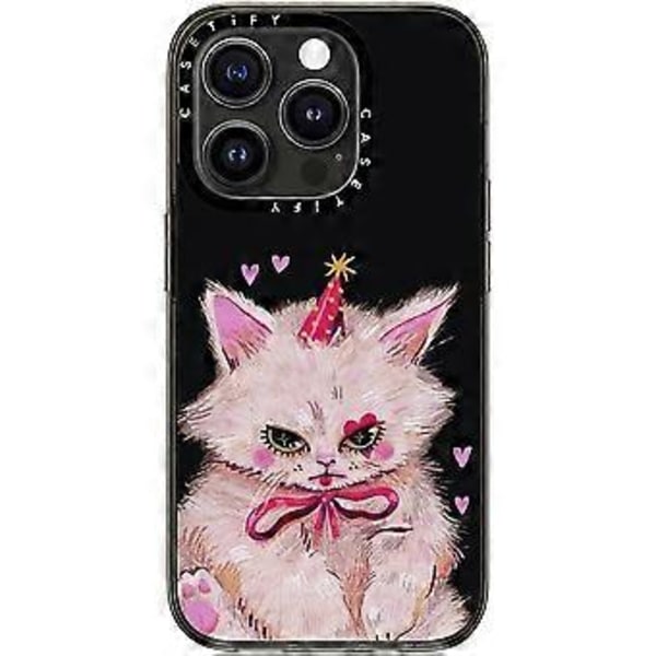 Kompakt etui for iPhone 15 Pro [Testet for fall fra 2x militærstandard / Fallbeskyttelse fra 1,2 meter] - Clown Kitty - Klar svart