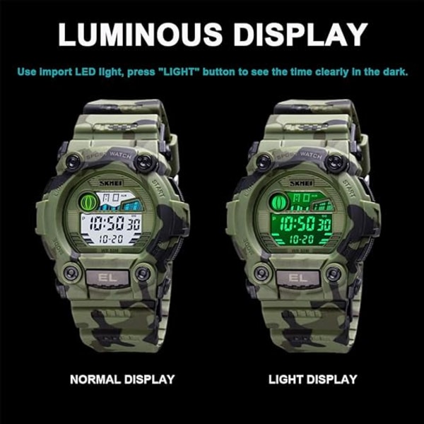 Pojkar Camouflage LED Sport Barnklocka Vattentät Digital Elektronisk