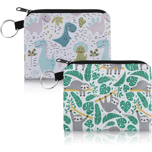 2 st dragkedja växelpåse djur sengångare myntväska tecknad film tryck canvas praktisk handväska påse rese toalettväska skönhetsaccessoar