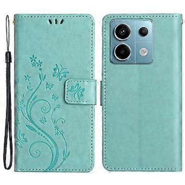 Xiaomi Redmi Note 13 5G -kotelo perhoskuvioinen PU-nahkalompakko puhelinkotelo (vauvansininen)