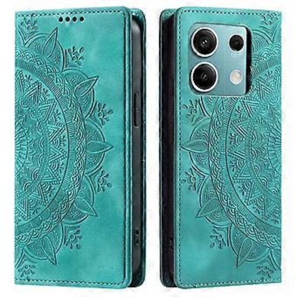 For Xiaomi Redmi Note 13 5G Lærveske med Mandala-trykk Lommebok Telefondeksel (Mint Grønn)