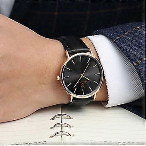 Herrar Smalt Klocka Tunn Läder Stål Kvarts Chicness Snygg Smalt Modern Man Klocka C