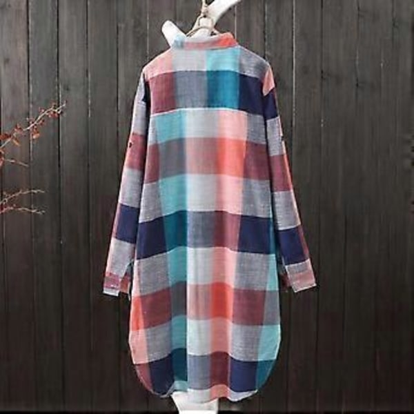 Naisten paita ruutukuvio kontrastiväri epäsäännöllinen helma yksirivinen pitkähihainen kaulus ylisuuri pehmeä hengittävä toppi (3XL musta valkoinen)