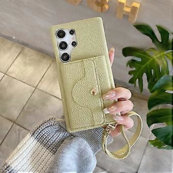 Til Samsung Galaxy S23 Ultra Etui Spejldesign PU Læder Bagcover med Kortlommer, Håndledsrem (Style C)