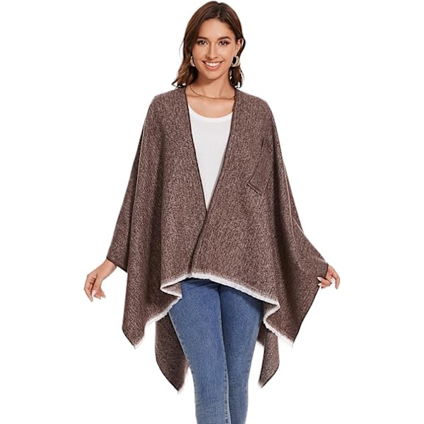 Elegant Damekappe med Åben Front, Blød Poncho, Velegnet til Forår, Efterår og Vinter