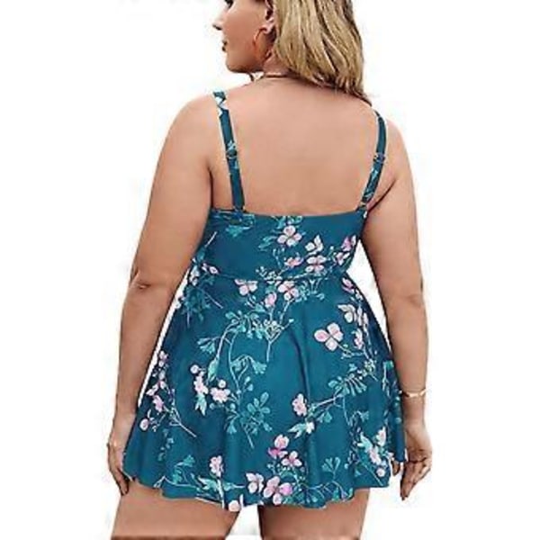 Dame Badetøj i Plus Størrelse med Blomsterprint, 2-delt Tankini Badetøj med Shorts til Svømning Strandfester (3XL Søblå Blomst)