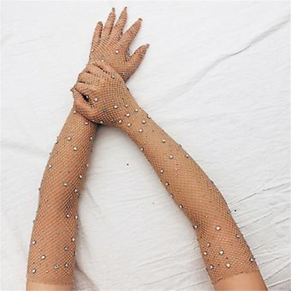 Mesh Långa Handskar Fiskgarn Långa Handskar Kvinnor Danshandskar Strass Långa Handskar (Färg)