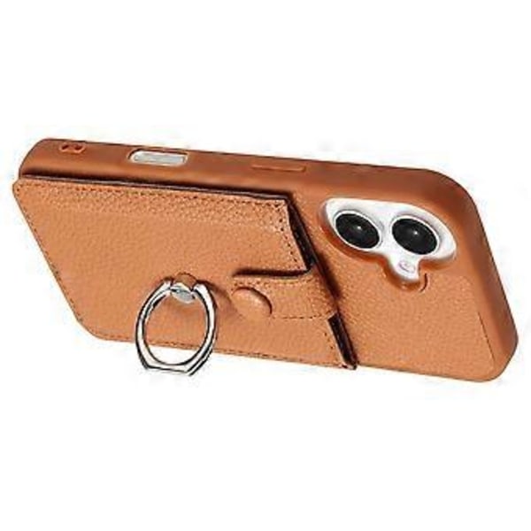Skal för iPhone 16 Plus Ritningstyp Kortfack Läder Baksida med Ringstativ (Stil E)
