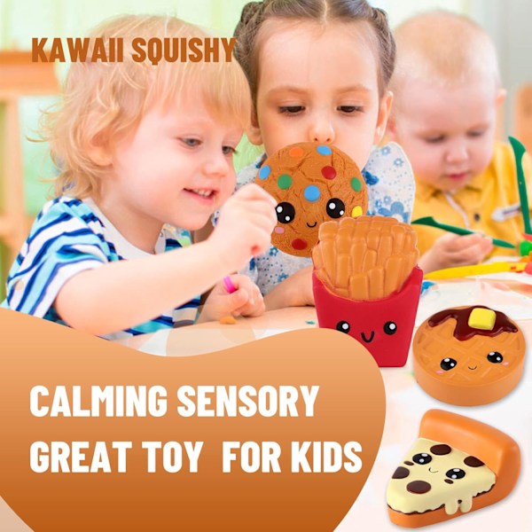 4 st Squishies Anti-Stress Leksar Pommes Frites Tårta Keks Pizza Gadgets