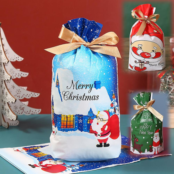 30 st Julfest Dragpåse, plast julgodis presentpåse för mellanmål Kakor Snack Julgodis Boxb)