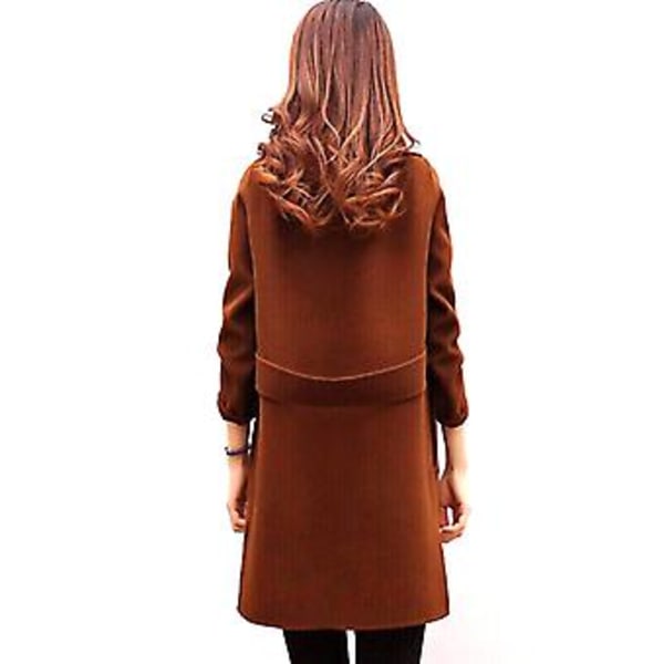 Kvinders Vinter Ulden Lang Frakke Casual Solid Slim Jakker Varmt Overfrakke Yderbeklædning (XL Sort)