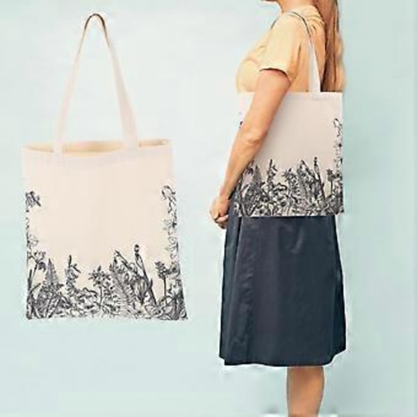 Canvas Tote Taske Blomsterprint Håndtaske Stor Kapacitet Tote Taske til Pige