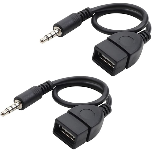 2 kpl USB-liitäntäkaapeli, auton Aux-porttiadapterin johto, 3,5 mm uros - USB