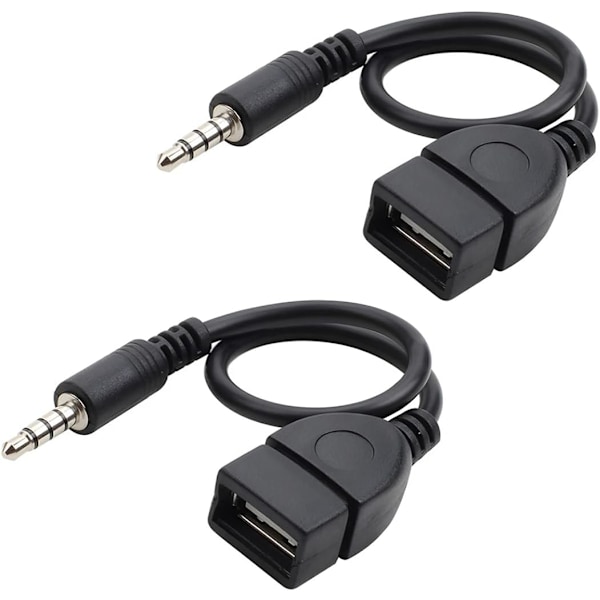 2Pcs USB Jack Charging Cable, Car Aux Port Adapter Cord, 3.5mm Male to USB