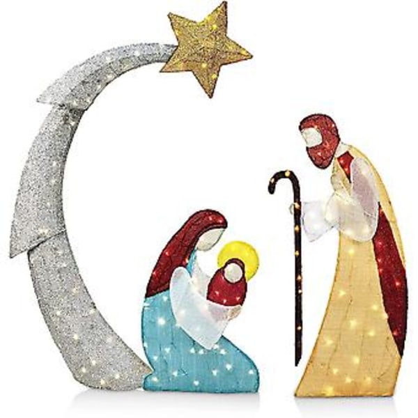 Julekrybbe Lysende LED Julefødsel af Jesus Silhuet med Pinde Udendørs Havehave Lampe Dekoration Julefestival Pynt (C)