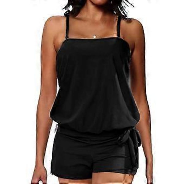 Enfärgad baddräkt för damer, vadderad cami-topp + shorts, tankini-set, baddräkt, badkläder, flera färger valfritt (2XL Svart)