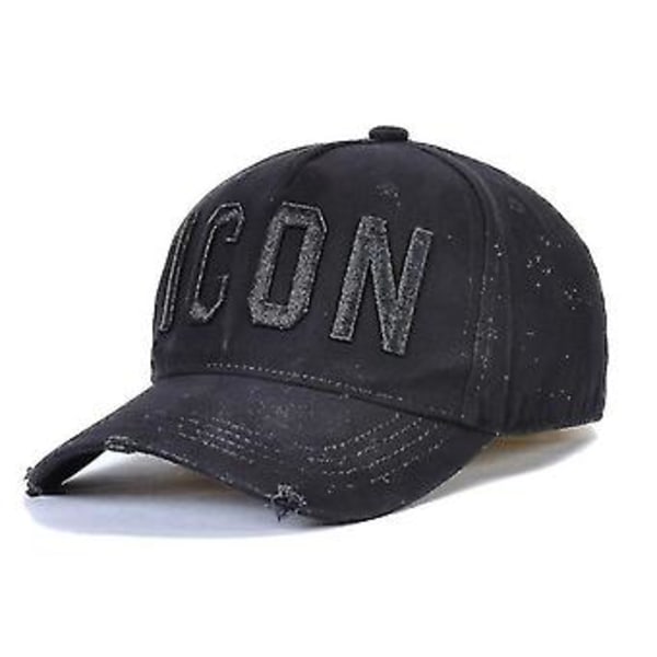 High Quality 100% Cotton Adjustable Baseball Cap Icon Monogram Black [JKW] ( B)