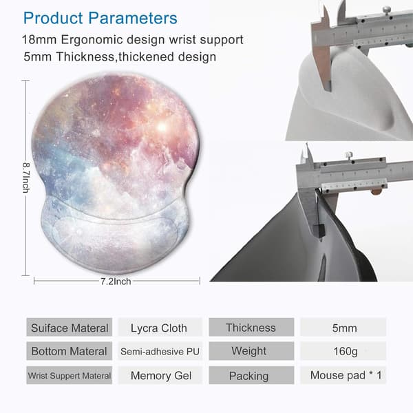 Ergonomisk musematte med gel håndleddsstøtte, planetmusematte, søt tilpasset musematte, smertelindrende håndleddsstøttepute