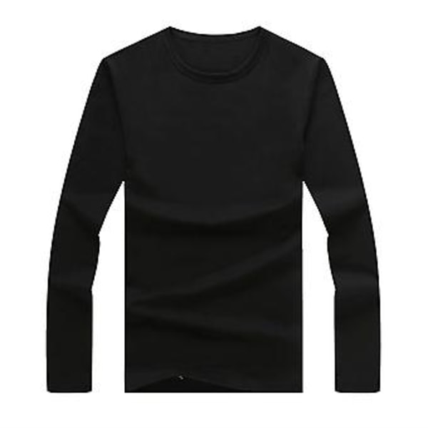 Fianao Mænds Top Solid Farve Rundhals Casual Langærmet Slank All Match Base Skjorte til Arbejde (XL Sort)