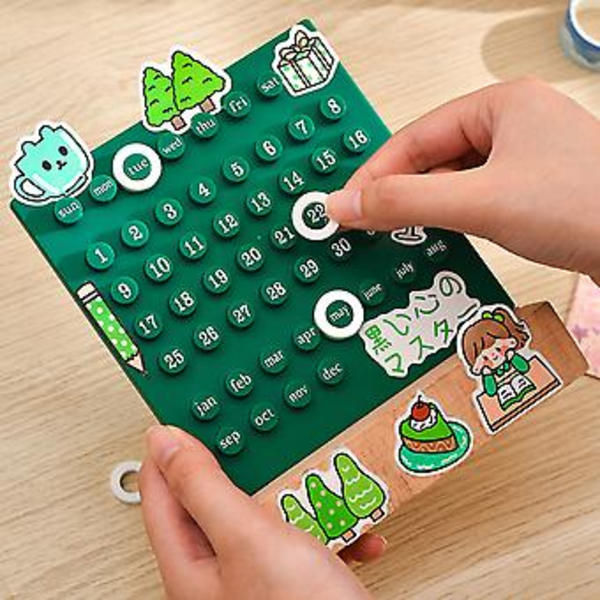 Kreativitets Trærunde Ringe Kalender DIY Personlig Ferrule Kalender Ornament til Hjem Soveværelse (Lyseblå)