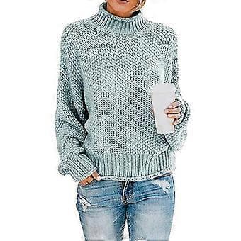 Dame Turtleneck Batwing Erme Oversized Genser S Hvit(XXL Lyseblå)