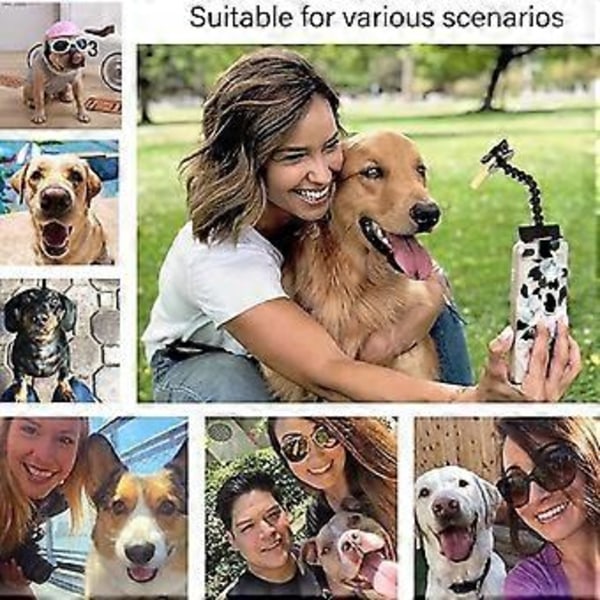 Universal Selfie Stick til Mobiltelefon med Hund, Klem dit kæledyrs yndlingsmad fast for at tiltrække kæledyrets opmærksomhed, Selfie-værktøj til kæledyr (Sort)