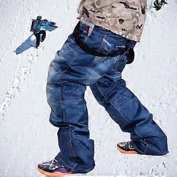 Herre Snøbukser Vanntett Utendørs Snowboard Termiske Jeans Bukser med Avtakbar Smekke (2XL)