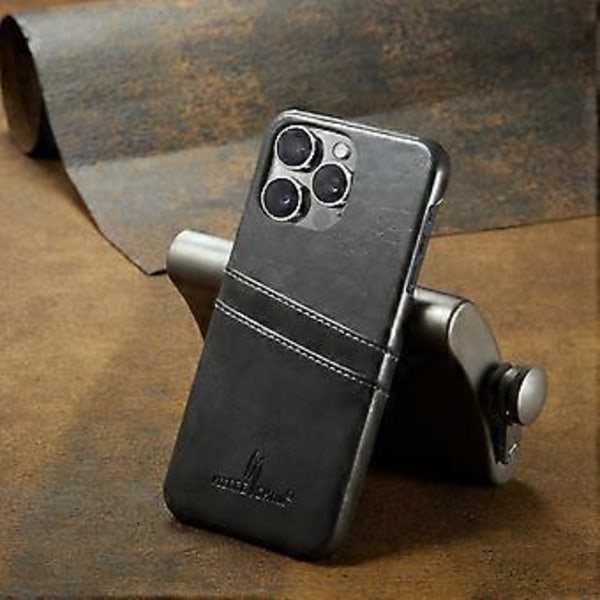 FIERRE SHANN Skal för iPhone 16 Pro Max Vaxigt PU-läder+PC Korthållare Telefonskydd (Stil A)