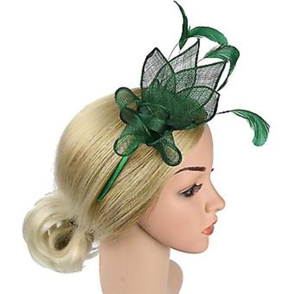Fascinatorer til Kvinder Bryllups Fascinator Hat Blomst Mesh Fjer Pandebånd Grøn
