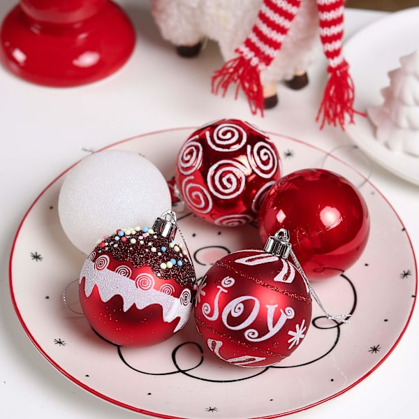 30 st julgranskulor 6 cm för julgran plast julgransprydnader dekorationer hemhängsmycken 30pcs Red White
