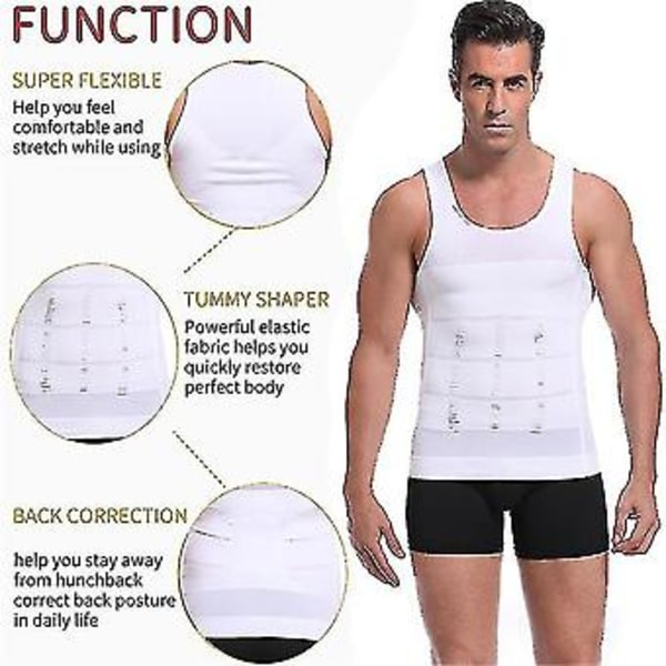 Kompressionsväst Tank Tops Midjeformare Kroppsshapare Undershirt (2XL Vit)