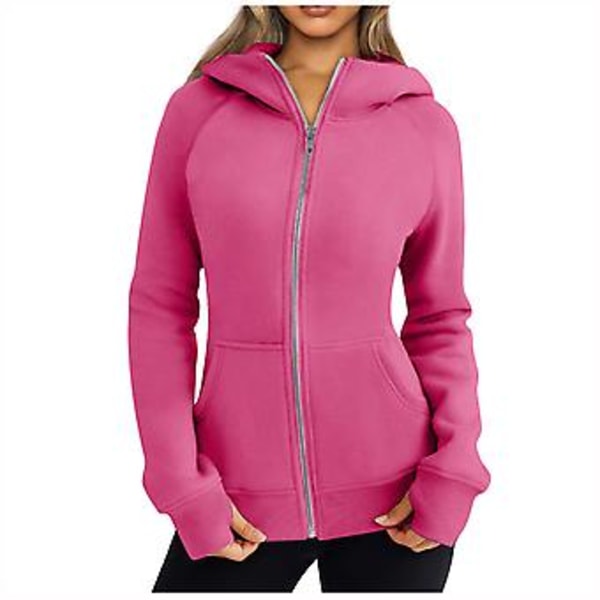Dragkedja Hoodie för Kvinnor Fleecejackor Tröjor Höstkläder Tröjor Med Fickor Vinter Y2k Kläder XXL Rosa