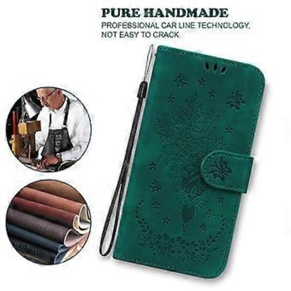 Til Nokia C12 4G/C12 Plus/C12 Pro Telefon Stand Case Rose Sommerfugl Præget PU Læder Wallet Shell (Style D)