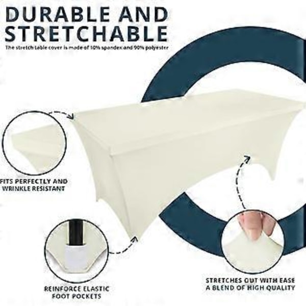 Köksspänntäcke Bordduk 2-pack [180 cm, Elfenben] Åtsittande, Passform, Tvättad och Skrynkelresistent Stretch Rektangulär Uteserveringstabellöverdrag