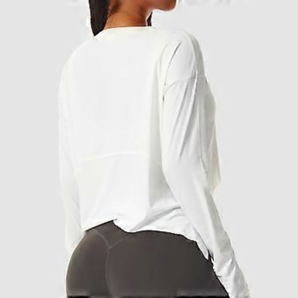 Kvinders Langærmet Træningsskjorte Løstsiddende Tommelhul Flowy Strækbar Yoga Atletisk Casual Top (XL Hvid)