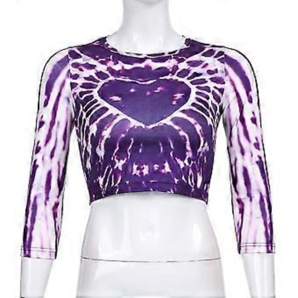 Naisten seksikäs Love-painatus Tie-dye pitkähihainen T-paita toppi (S)