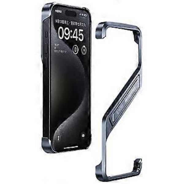 Skal till iPhone 15 med Stöd S-formad Ramlös Telefon Bumper i Aluminiumlegering (Stil B)
