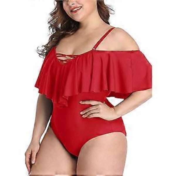 Plus Size Off Shoulder Baddräkter i Ett Stycke för Kvinnor, Magkontroll Baddräkter Badkläder (4X-Large Röd)