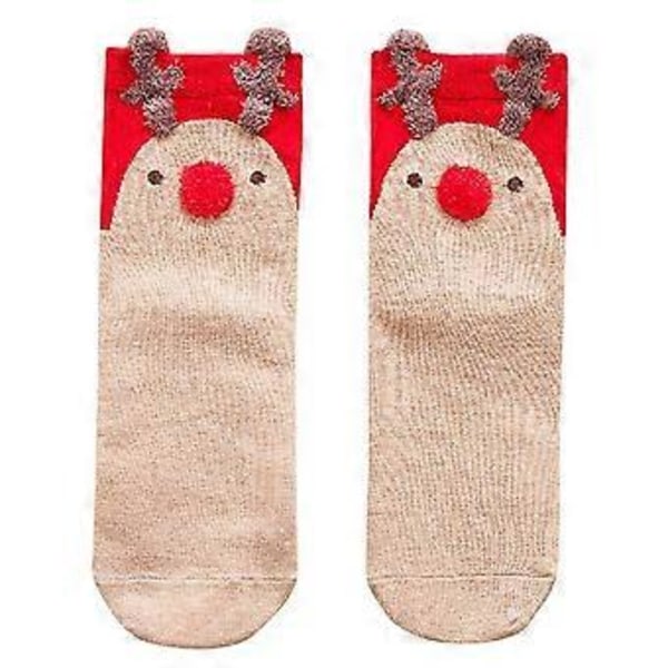 Damstrumpor med julmotiv, djur, tecknad film, festliga strumpor, julklapp (1 par älg)
